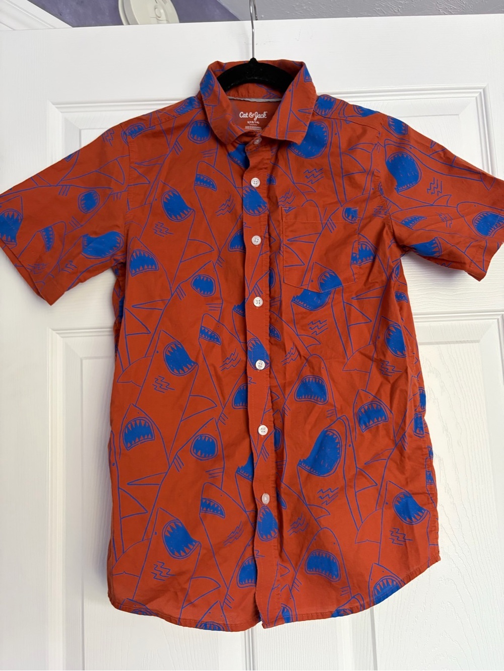 Cat & Jack Orange and Blue Shark Print Button-Down Shirt